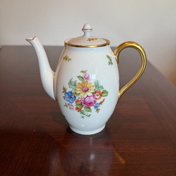 Small Flowered Coffee Pot with Gold Trim - Picture 1 of 5